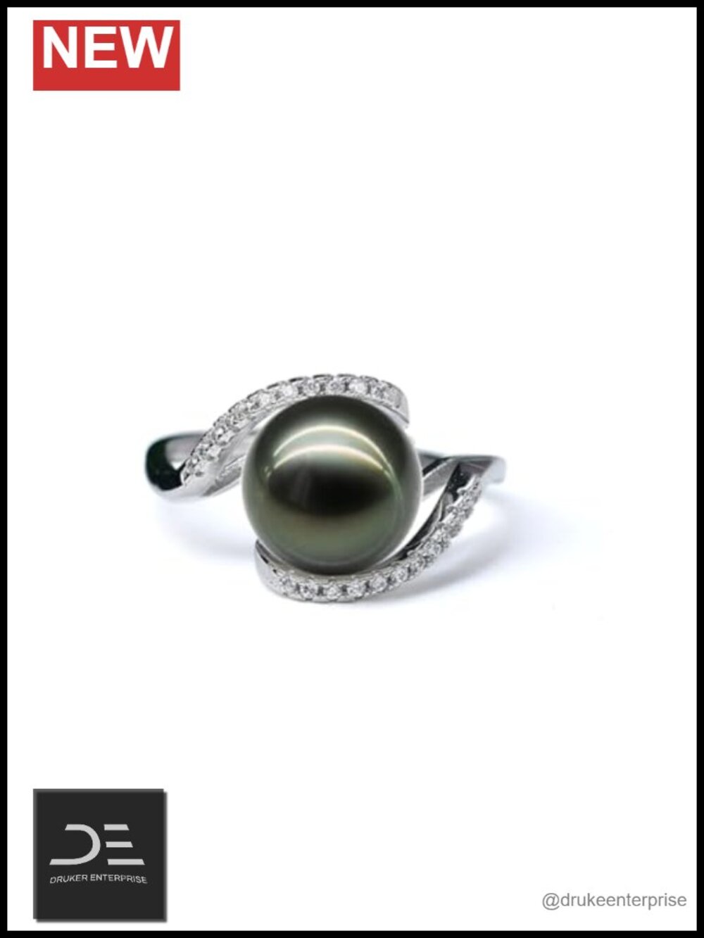 18K Gold Plated Sterling Silver Tahitian Black Pearl Ring Women Statement